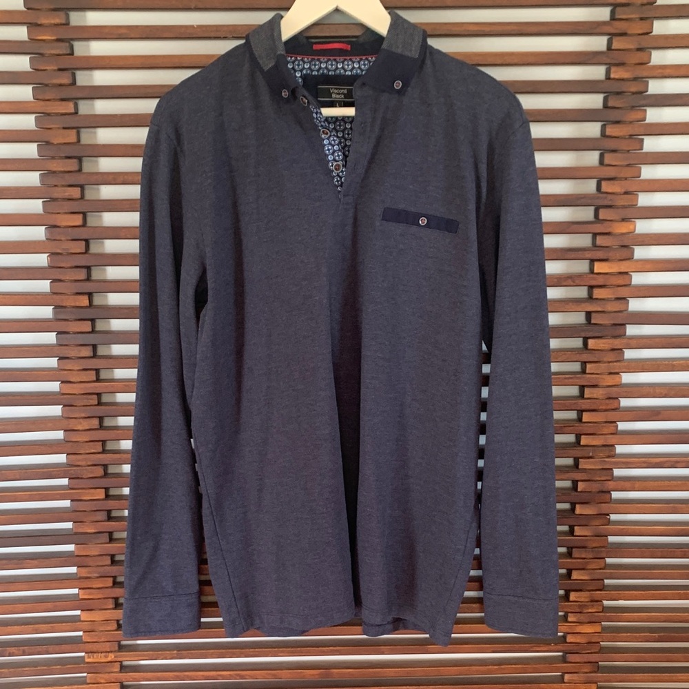 Visconti Black Men’s Long Sleeve Polo with Contrast Trim